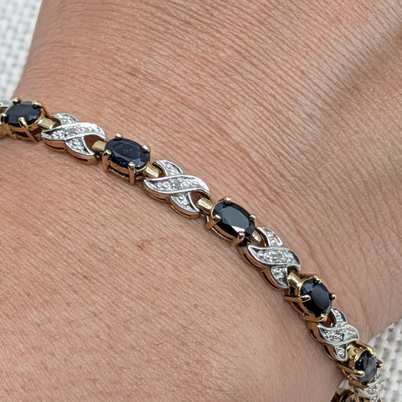 Vintage 925 Sterling Silver Gold Vermeil Black Onyx Bracelet7.25